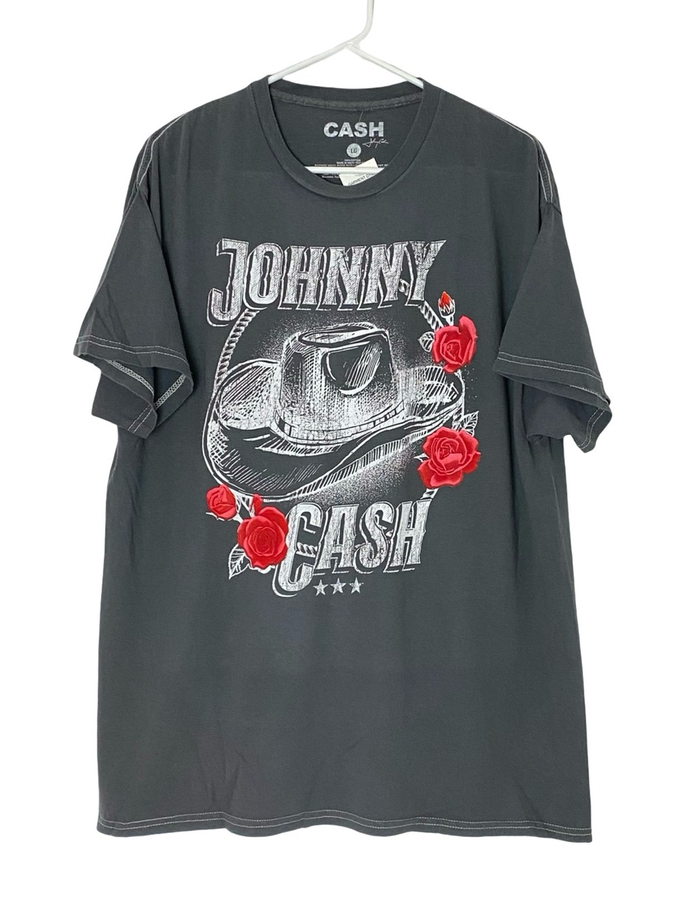 Johnny Cash Tshirt Mens Size Large New NWT Unisex Graphic Tee Cowboy Hat Gray